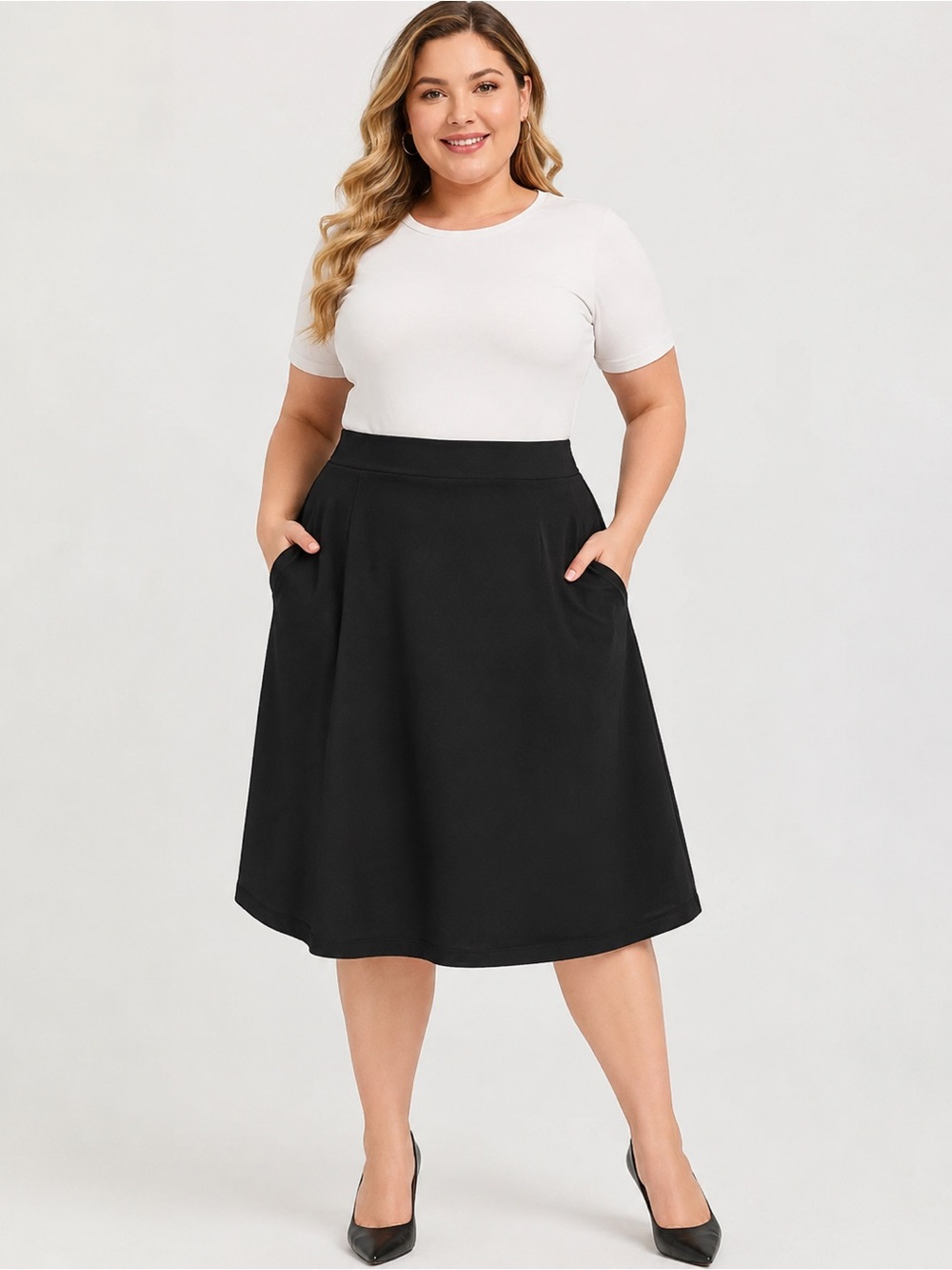 NWT Nordstrom Rack Plus Size 3X Black A-Line Midi Skirt w/ Pockets